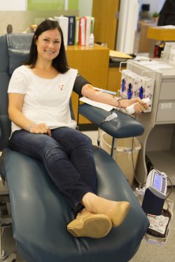 Kristen donating blood
