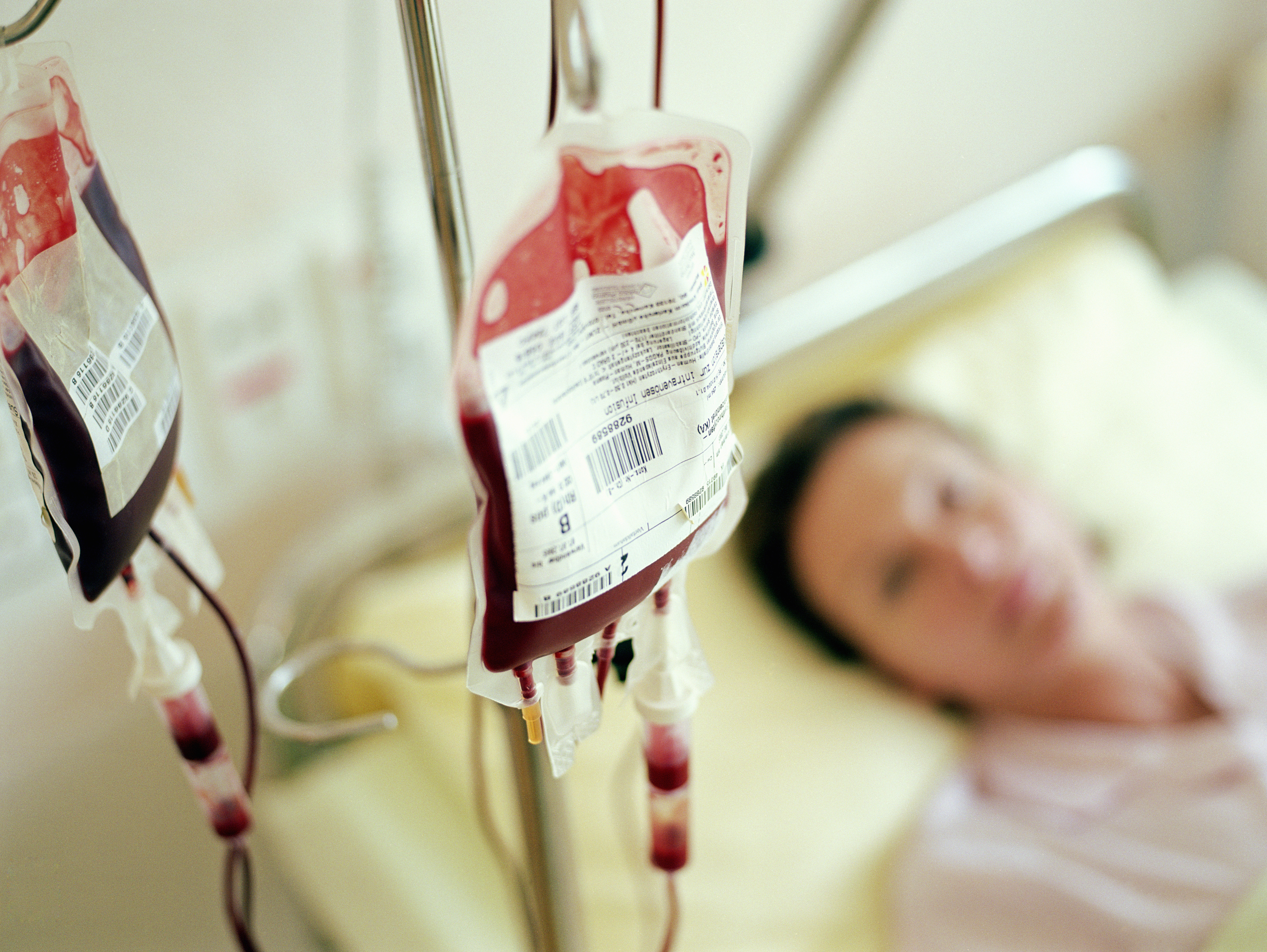 Woman receiving transfusion