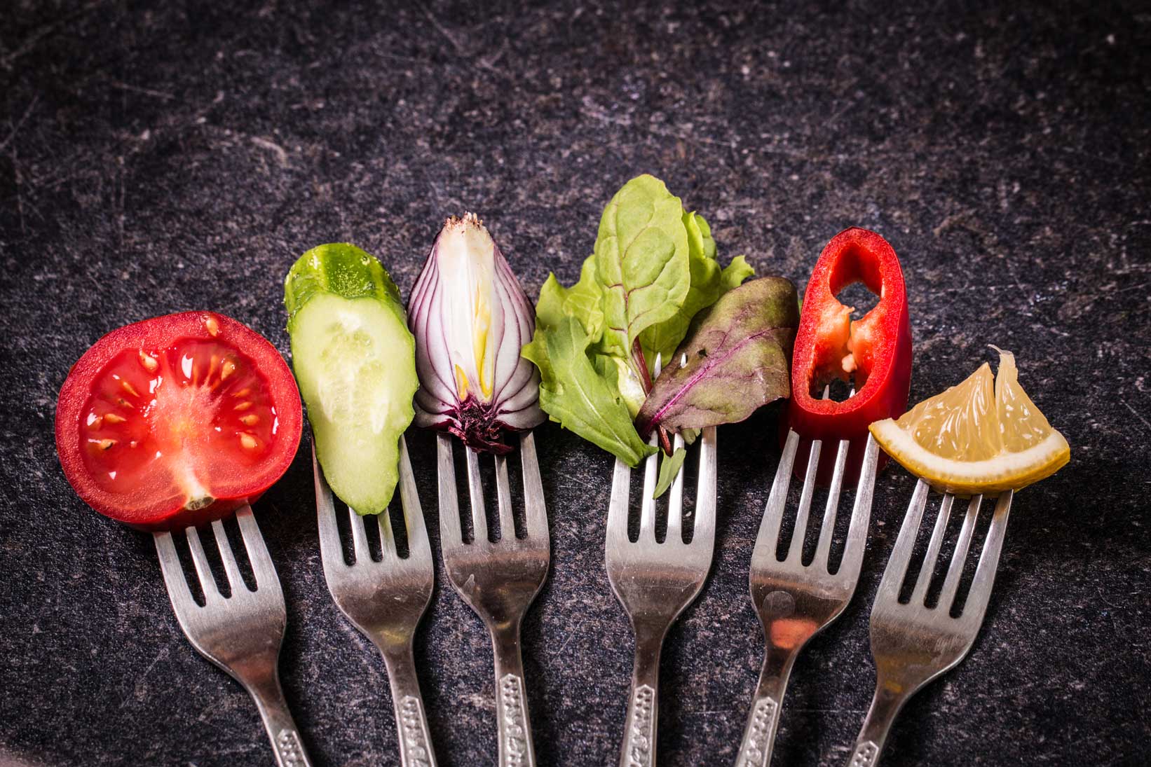 vegetables on forks