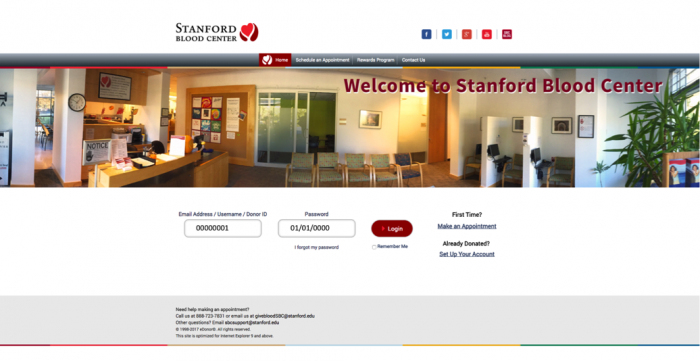 Login Page With Information Entered — Stanford Blood Center