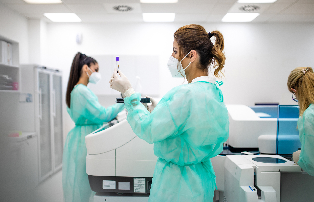 people working in lab