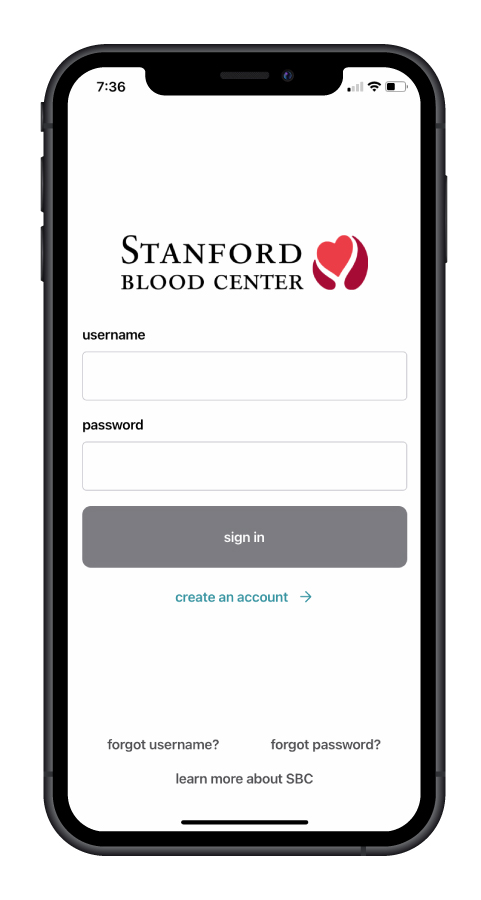 Login screen mockup Stanford Blood Center