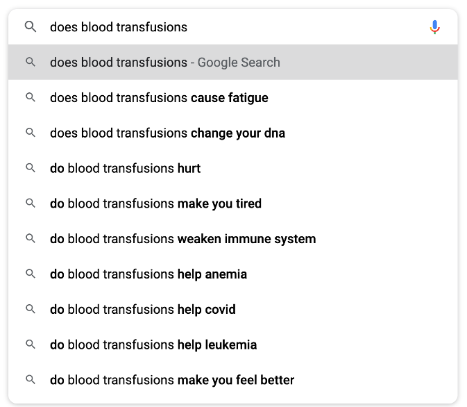 google autocomplete questions do blood transfusions