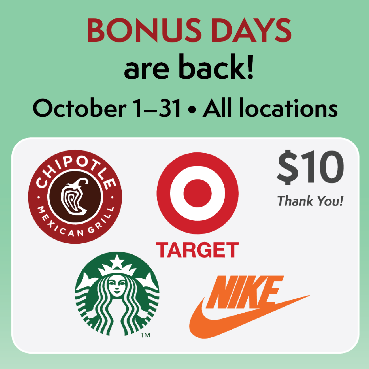 October Bonus Days