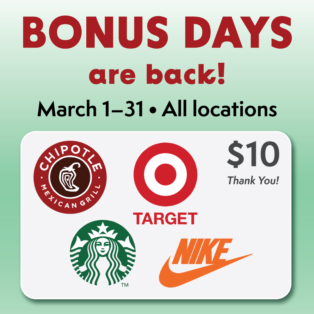 March Bonus Days