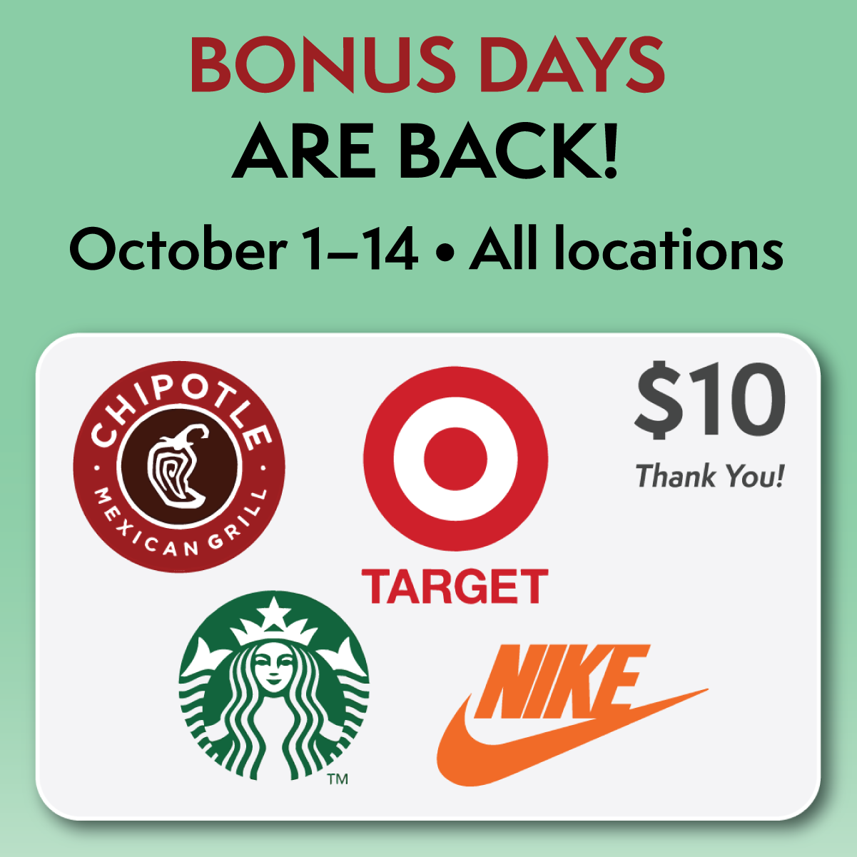 October Bonus Days